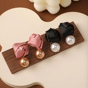 Rose Flower Earrings Pearl Black Rose Rose Stud Earrings Petite Flower Blossom